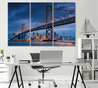 Downtown San Francisco with Oakland Bridge USA Canvas Print-Canvas Print-CetArt-1 Panel-24x16 inches-CetArt