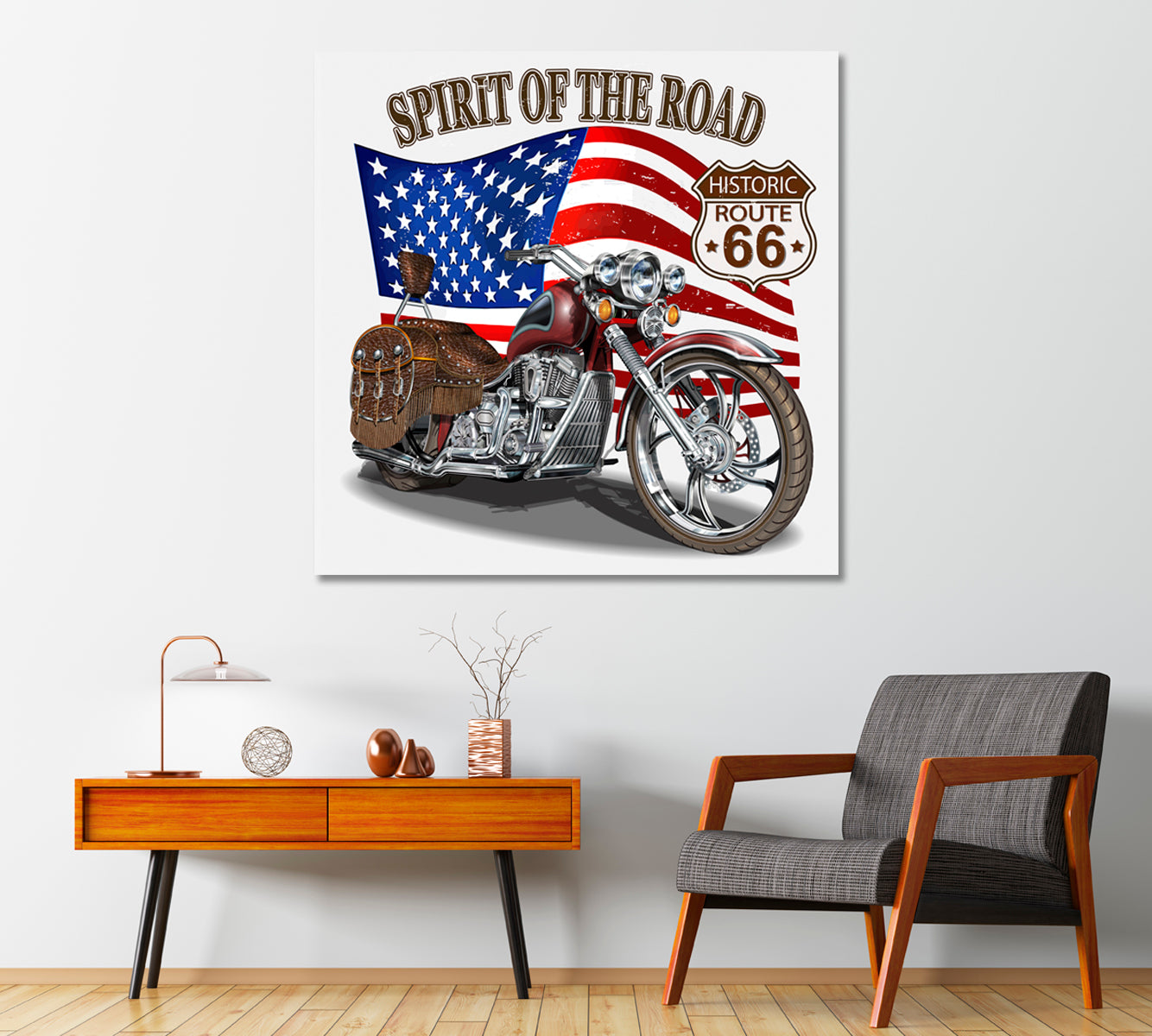 Vintage Route 66 Motorcycle Canvas Print-Canvas Print-CetArt-1 panel-12x12 inches-CetArt