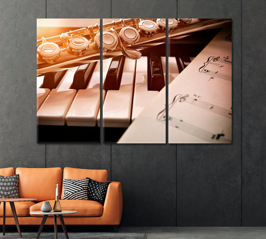 Piano and Flute with Golden Shine Canvas Print-Canvas Print-CetArt-1 Panel-24x16 inches-CetArt