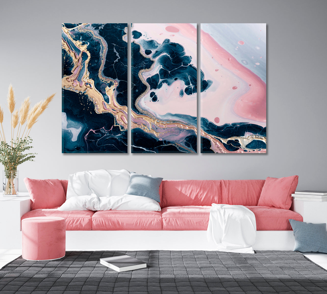 Beautiful Blue and Pink Marble Waves and Swirls Canvas Print-Canvas Print-CetArt-1 Panel-24x16 inches-CetArt