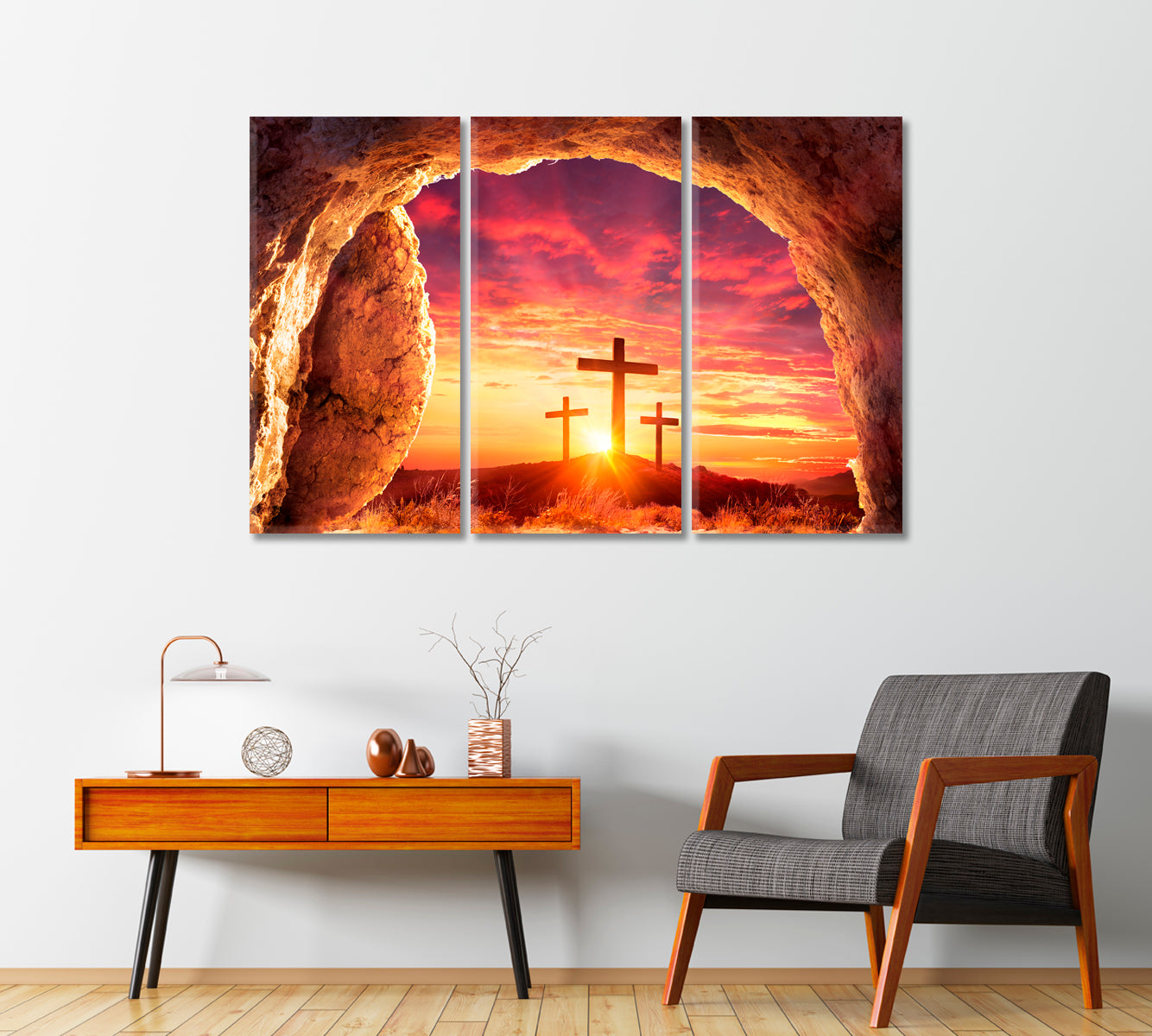 Empty Tomb With Three Crosses On Hill Canvas Print-Canvas Print-CetArt-1 Panel-24x16 inches-CetArt