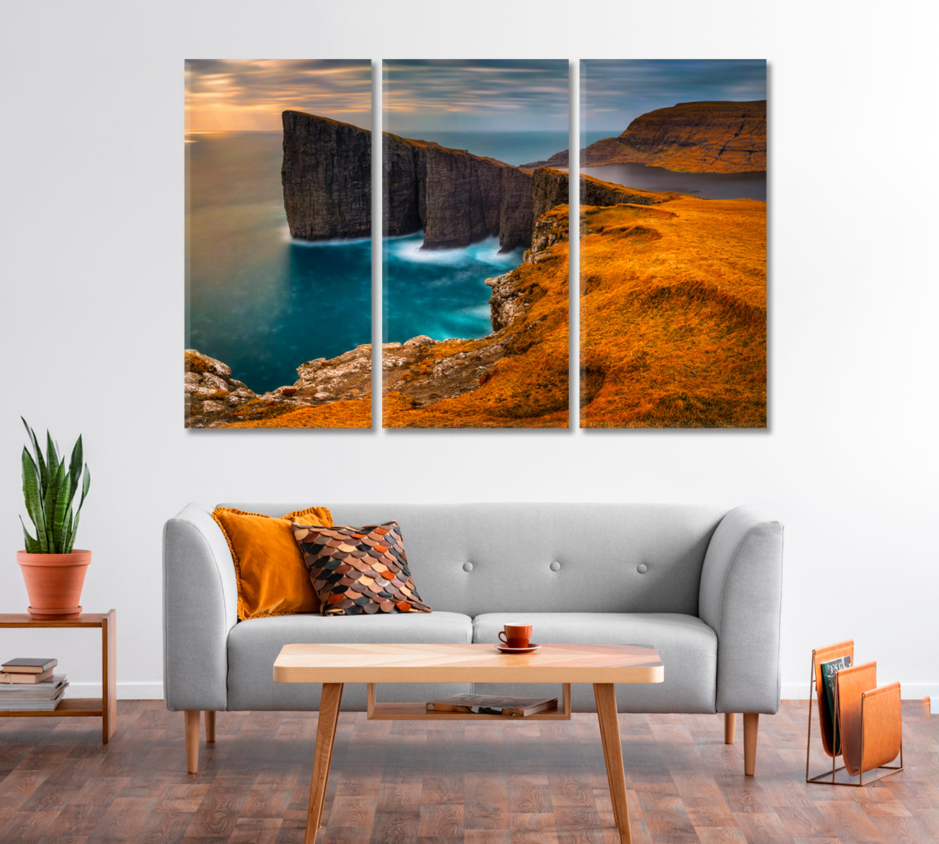 Sorvagsvatn Lake and Cliffs of Traelanipa Vagar Island Faroe Islands Canvas Print-Canvas Print-CetArt-1 Panel-24x16 inches-CetArt
