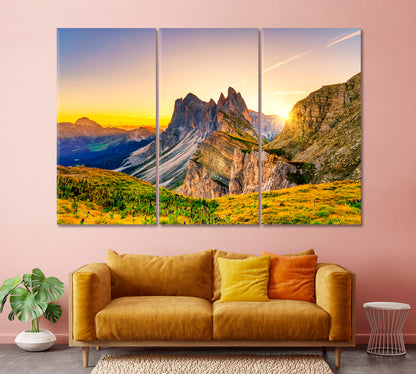 Sunrise over Seceda Peak Dolomites Canvas Print-Canvas Print-CetArt-1 Panel-24x16 inches-CetArt