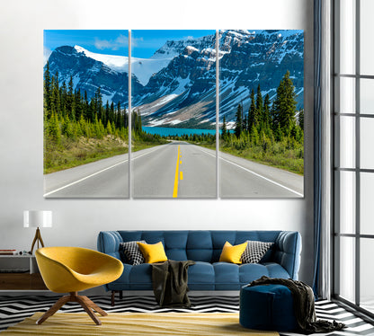 Road to the Rocky Snow Сapped Mountains Banff Park Canada Canvas Print-Canvas Print-CetArt-1 Panel-24x16 inches-CetArt