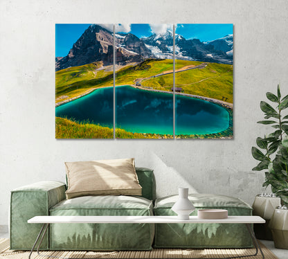 Snowy Mountains with Fallbodensee Lake Switzerland Canvas Print-Canvas Print-CetArt-1 Panel-24x16 inches-CetArt