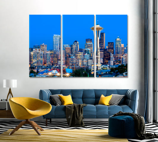 Seattle Skyline at Dusk Washington Canvas Print-Canvas Print-CetArt-1 Panel-24x16 inches-CetArt