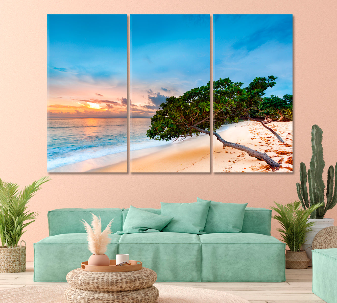 Exotic Seascape with Sea Grape Trees Dominican Republic Canvas Print-Canvas Print-CetArt-1 Panel-24x16 inches-CetArt