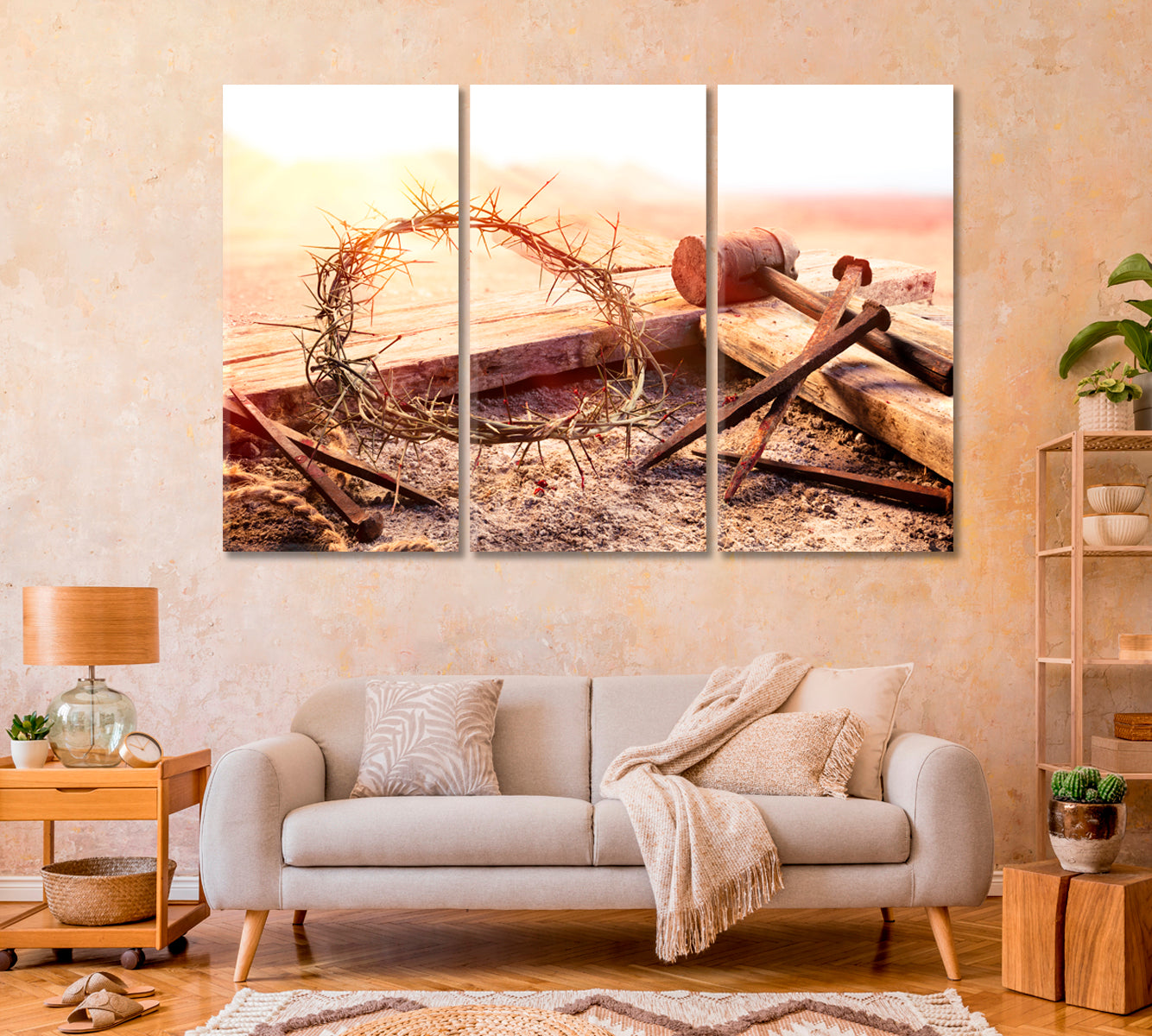 Crucifixion Cross With Crown Of Thorns Canvas Print-Canvas Print-CetArt-1 Panel-24x16 inches-CetArt