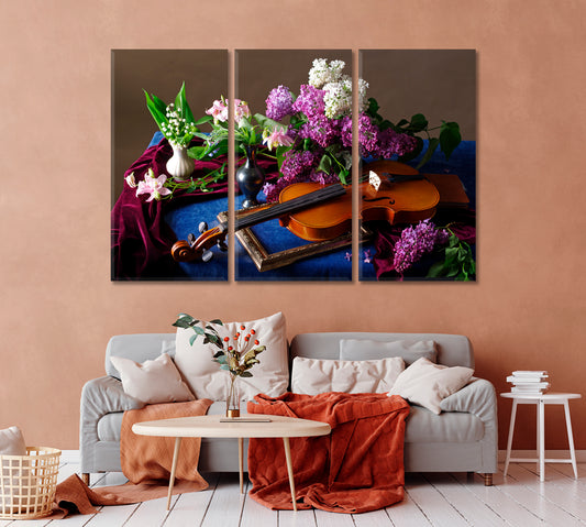 Still Life Lilac and Violin Canvas Print-Canvas Print-CetArt-1 Panel-24x16 inches-CetArt