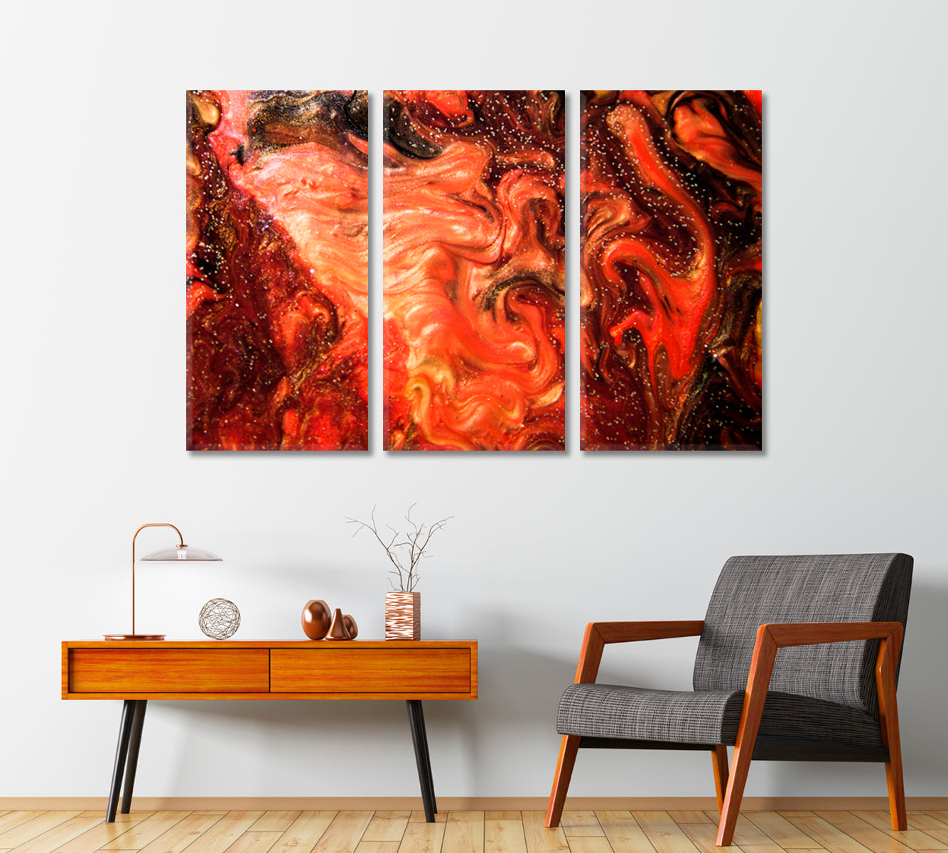 Red Liquid Abstract Pattern of Acrylic Colors Canvas Print-Canvas Print-CetArt-3 Panels-36x24 inches-CetArt