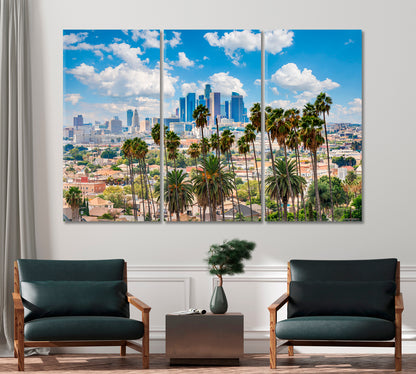 Los Angeles Skyline with Palm Trees USA Canvas Print-Canvas Print-CetArt-1 Panel-24x16 inches-CetArt