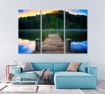 Wooden Pier on River in Pang Ung Park Thailand Canvas Print-Canvas Print-CetArt-1 Panel-24x16 inches-CetArt