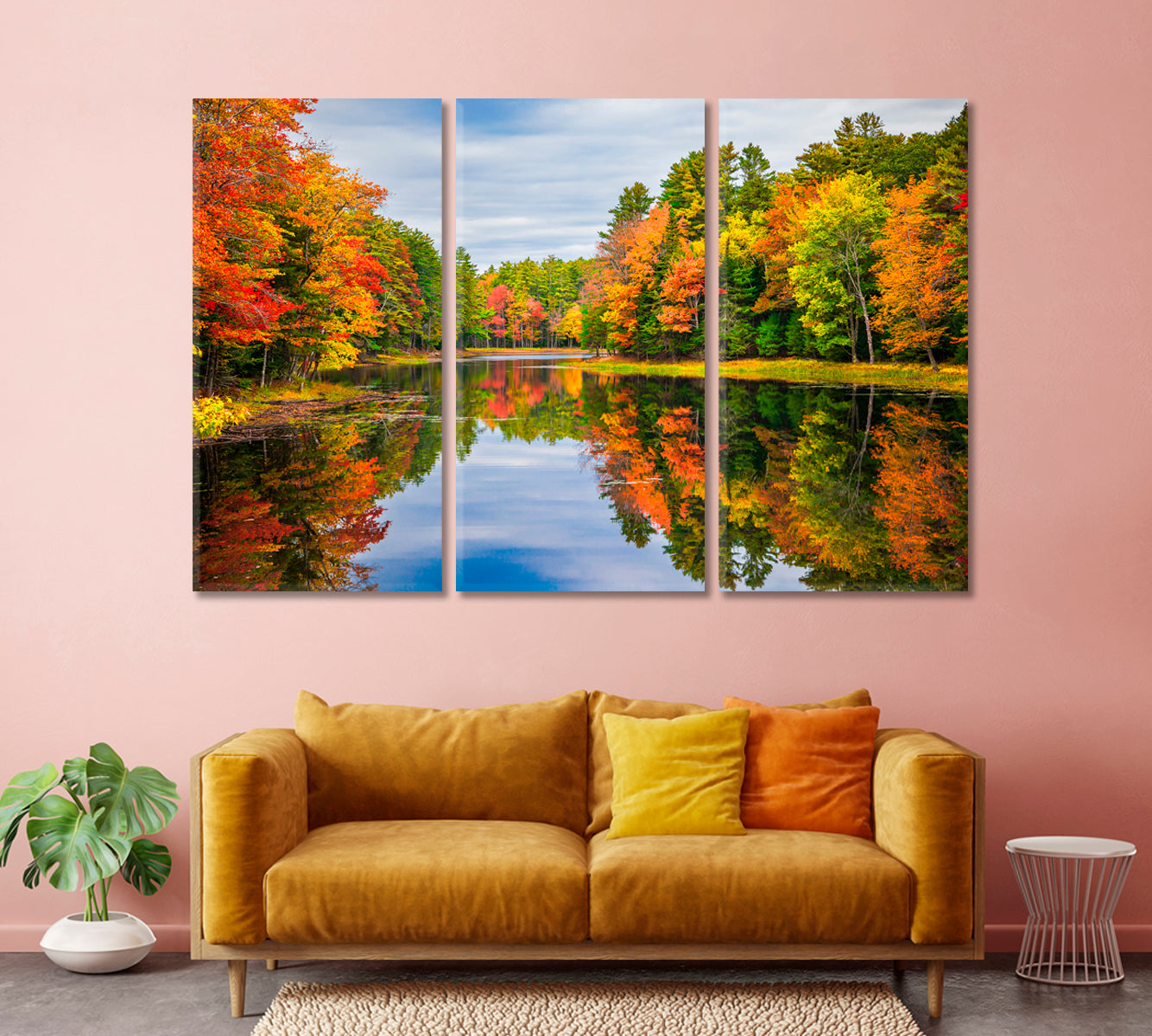 Colorful Autumn Trees Reflections in Calm Pond Canvas Print-Canvas Print-CetArt-1 Panel-24x16 inches-CetArt