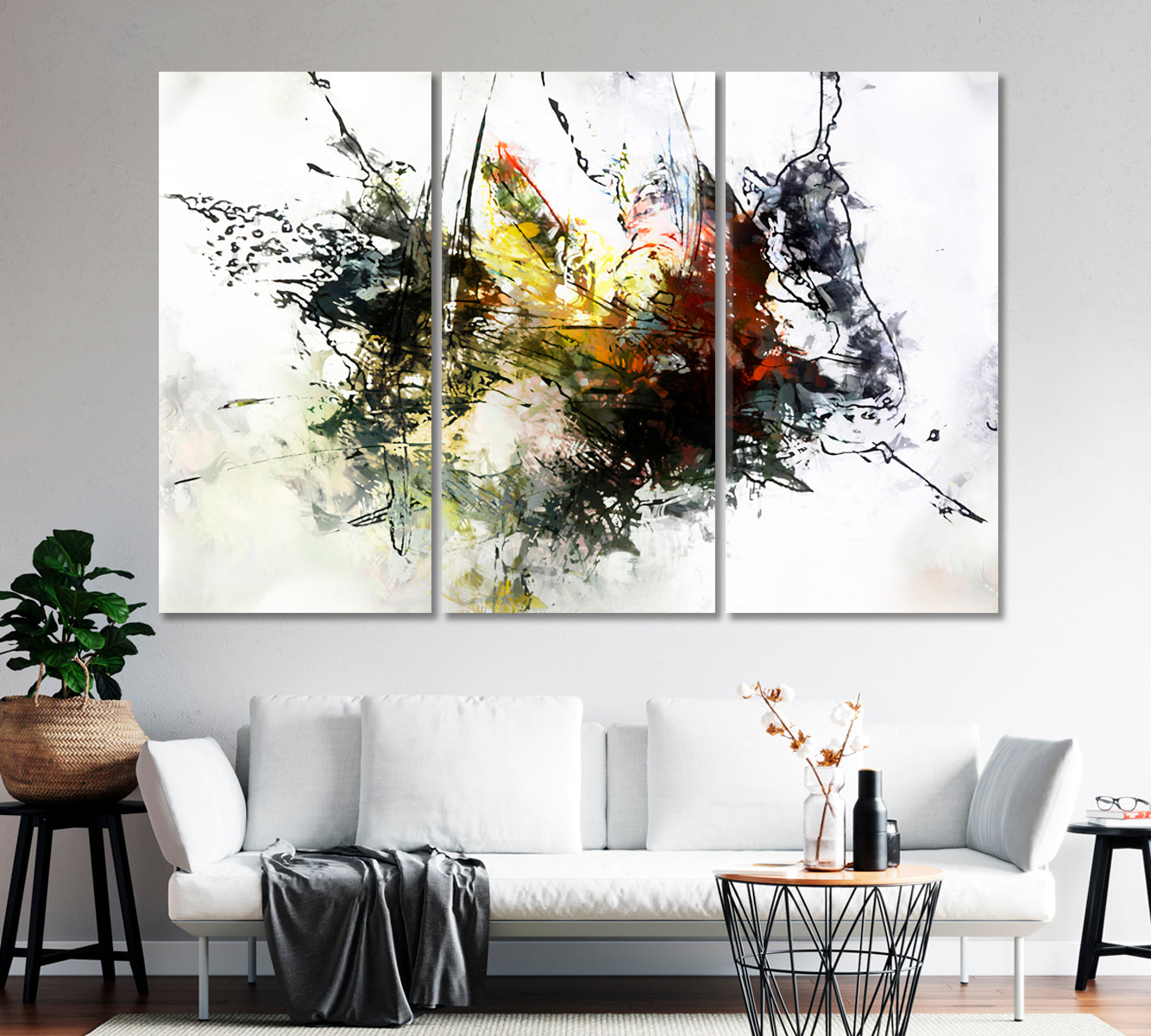 Splashing Yellow Black and Red Ink Canvas Print-Canvas Print-CetArt-1 Panel-24x16 inches-CetArt