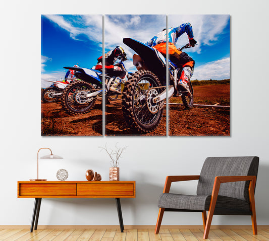 Bikers at Start Before Motocross Canvas Print-Canvas Print-CetArt-1 Panel-24x16 inches-CetArt