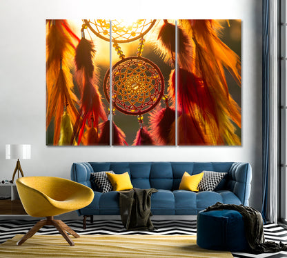 Dreamcatcher with Orange and Red Feathers Canvas Print-Canvas Print-CetArt-1 Panel-24x16 inches-CetArt