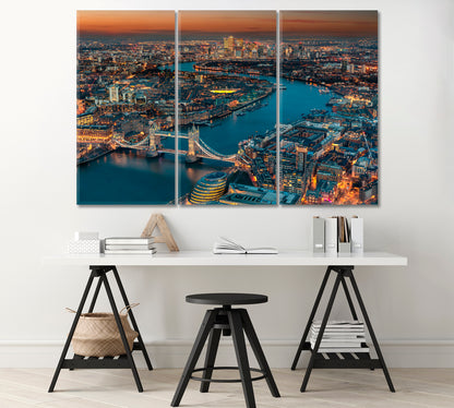 Aerial View of London at Night Canvas Print-Canvas Print-CetArt-1 Panel-24x16 inches-CetArt