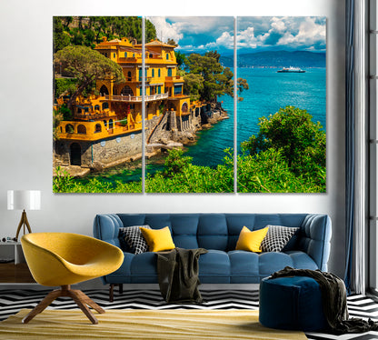 Luxury House on Promenade of Portofino Bay Italy Canvas Print-Canvas Print-CetArt-1 Panel-24x16 inches-CetArt