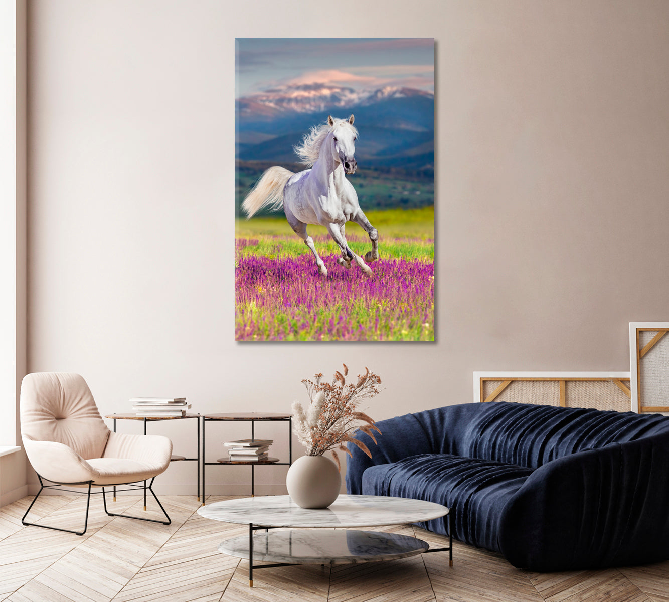 White Horse in Flower Glade Canvas Print-Canvas Print-CetArt-1 panel-16x24 inches-CetArt