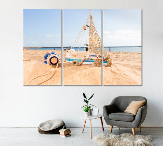 Little Wooden Boat at Ocean Coast Canvas Print-Canvas Print-CetArt-1 Panel-24x16 inches-CetArt