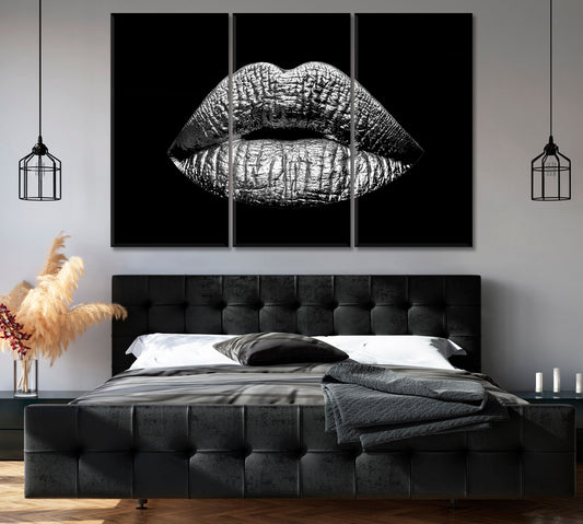Abstract Black and White Lips Canvas Print-Artwork-CetArt-1 Panel-24x16 inches-CetArt