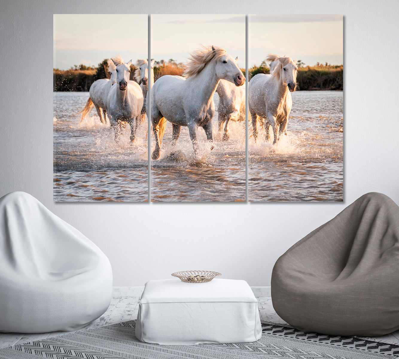 Herd of White Horses Galloping on Water Canvas Print-Canvas Print-CetArt-1 Panel-24x16 inches-CetArt