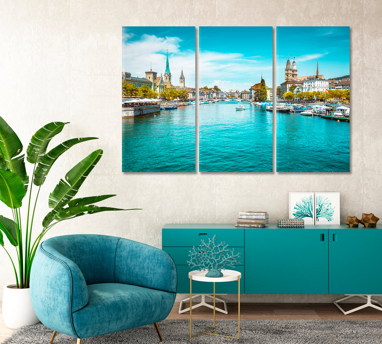 Zurich City with Famous Limmat River Switzerland Canvas Print-Canvas Print-CetArt-1 Panel-24x16 inches-CetArt