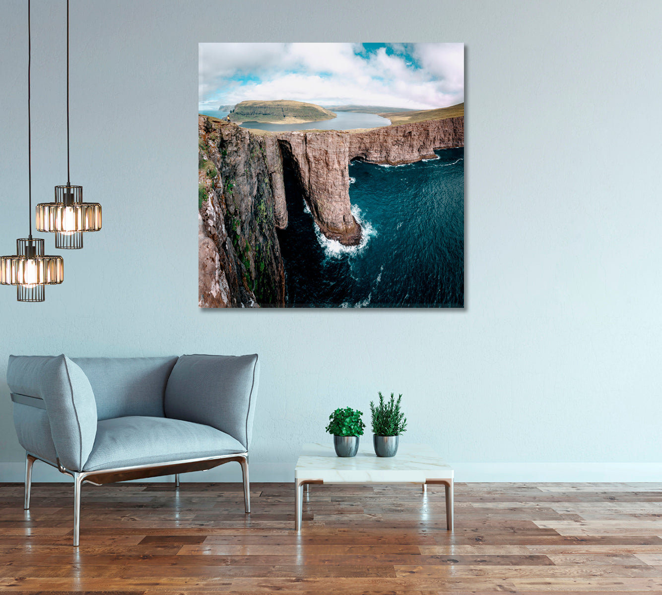 Sorvagsvatn Lake above Ocean Faroe Islands Canvas Print-Canvas Print-CetArt-1 panel-12x12 inches-CetArt