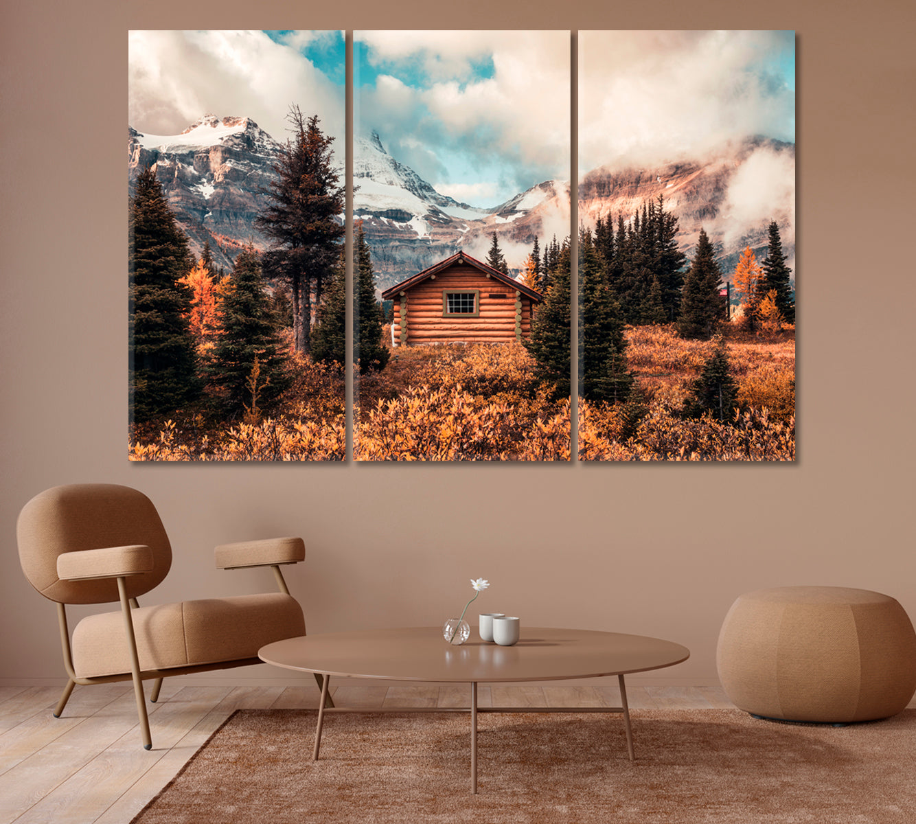 Wooden Hut with Mount Assiniboine in Autumn Canada Canvas Print-Canvas Print-CetArt-1 Panel-24x16 inches-CetArt