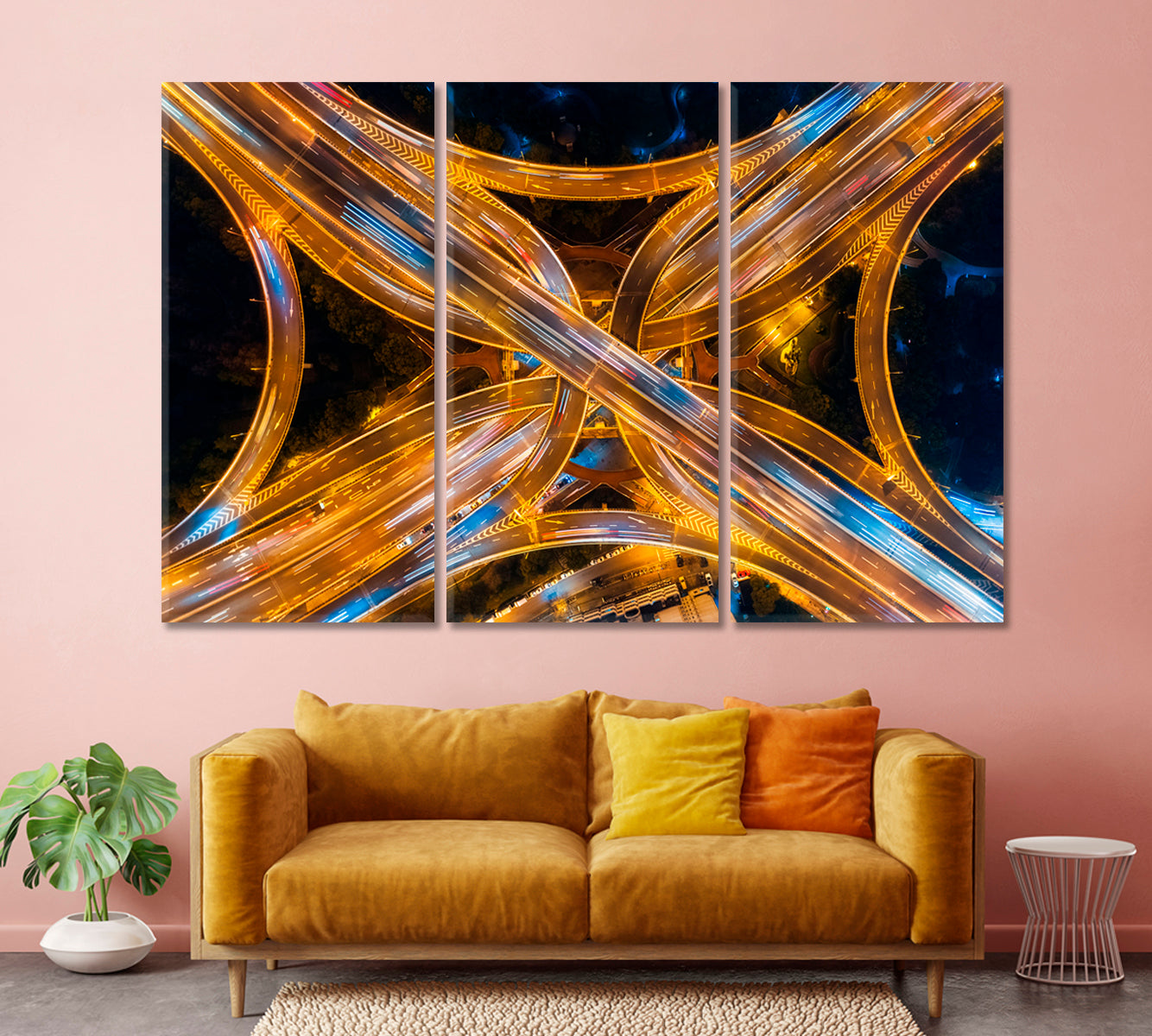 Shanghai Overhead Highway at Night Illuminated by Led Lights Canvas Print-Canvas Print-CetArt-1 Panel-24x16 inches-CetArt