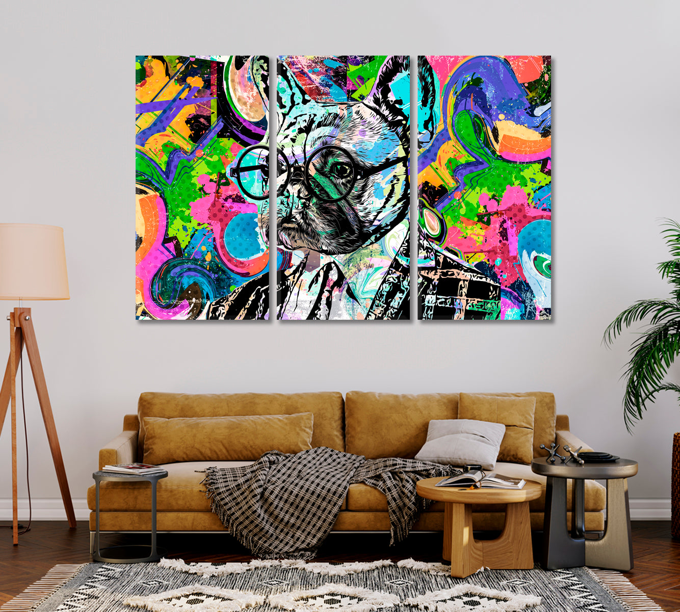 Abstract Multicolor English Bulldog Canvas Print-Canvas Print-CetArt-1 Panel-24x16 inches-CetArt