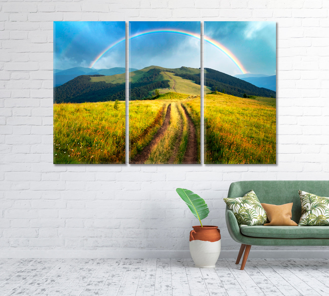 Summer Mountains Landscape with Beautiful Rainbow Canvas Print-Canvas Print-CetArt-1 Panel-24x16 inches-CetArt