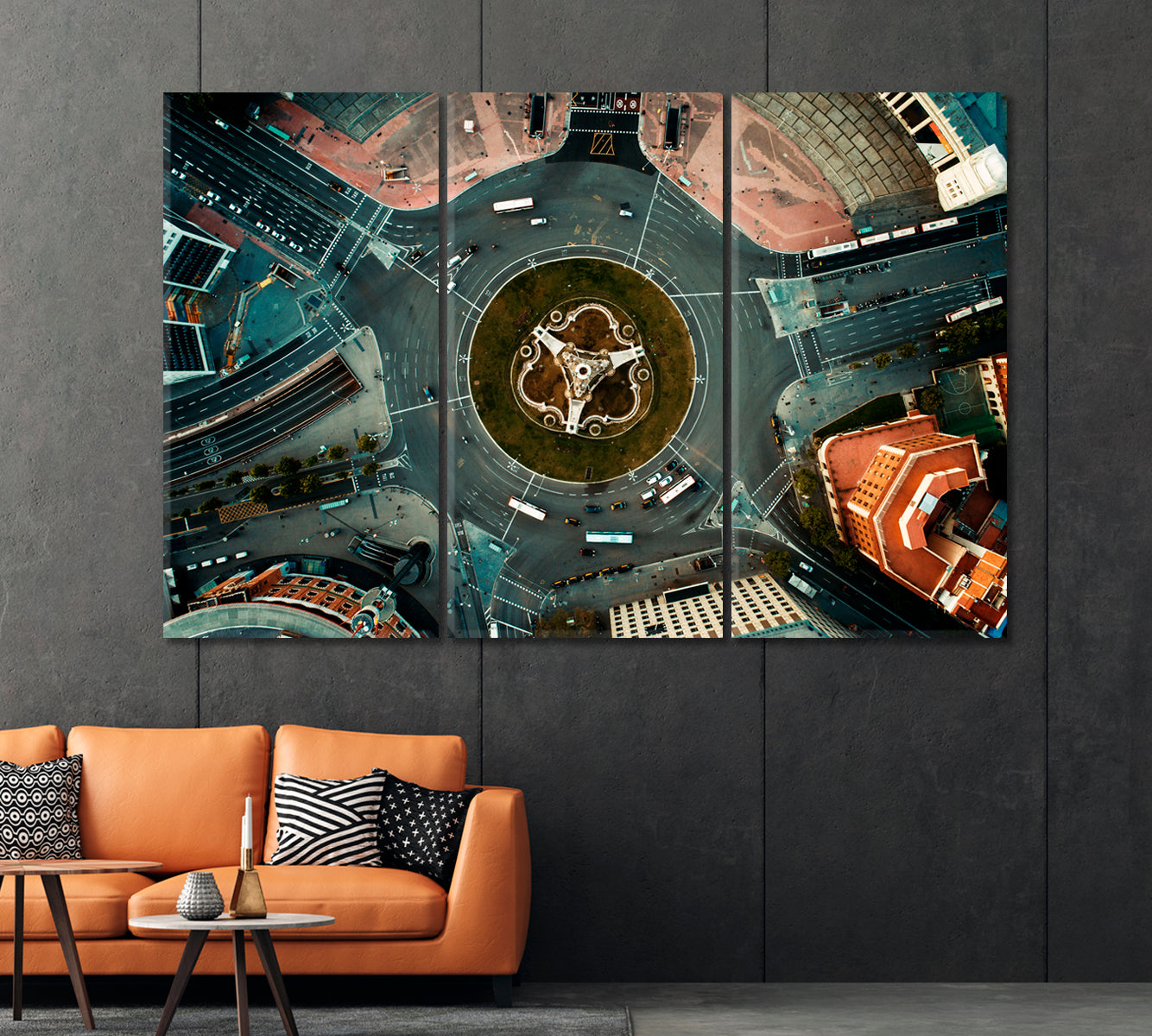 Monumental Fountain Aerial View in Placa Espanya in Barcelona Canvas Print-Canvas Print-CetArt-1 Panel-24x16 inches-CetArt