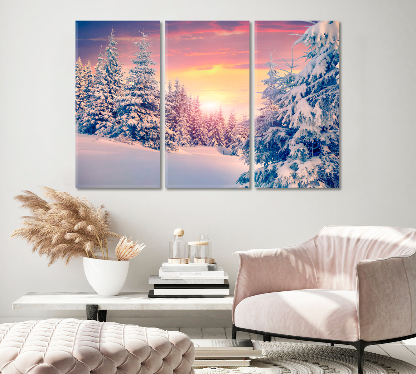 Colorful Winter Sunset in Forest Canvas Print-Canvas Print-CetArt-1 Panel-24x16 inches-CetArt