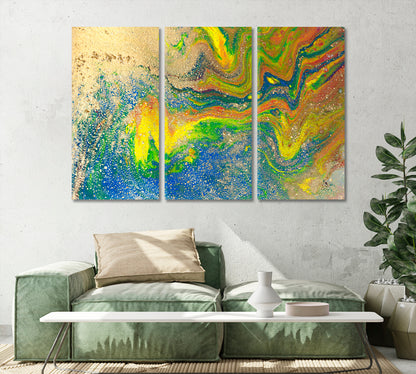 Abstract Watercolor Blue Yellow Splashes Canvas Print-Canvas Print-CetArt-3 Panels-36x24 inches-CetArt