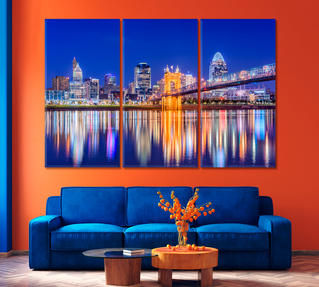 Late Night Lights Cincinnati USA Canvas Print-Canvas Print-CetArt-1 Panel-24x16 inches-CetArt