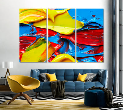 Abstract Bright Blue Yellow and Red Strokes Canvas Print-Canvas Print-CetArt-1 Panel-24x16 inches-CetArt