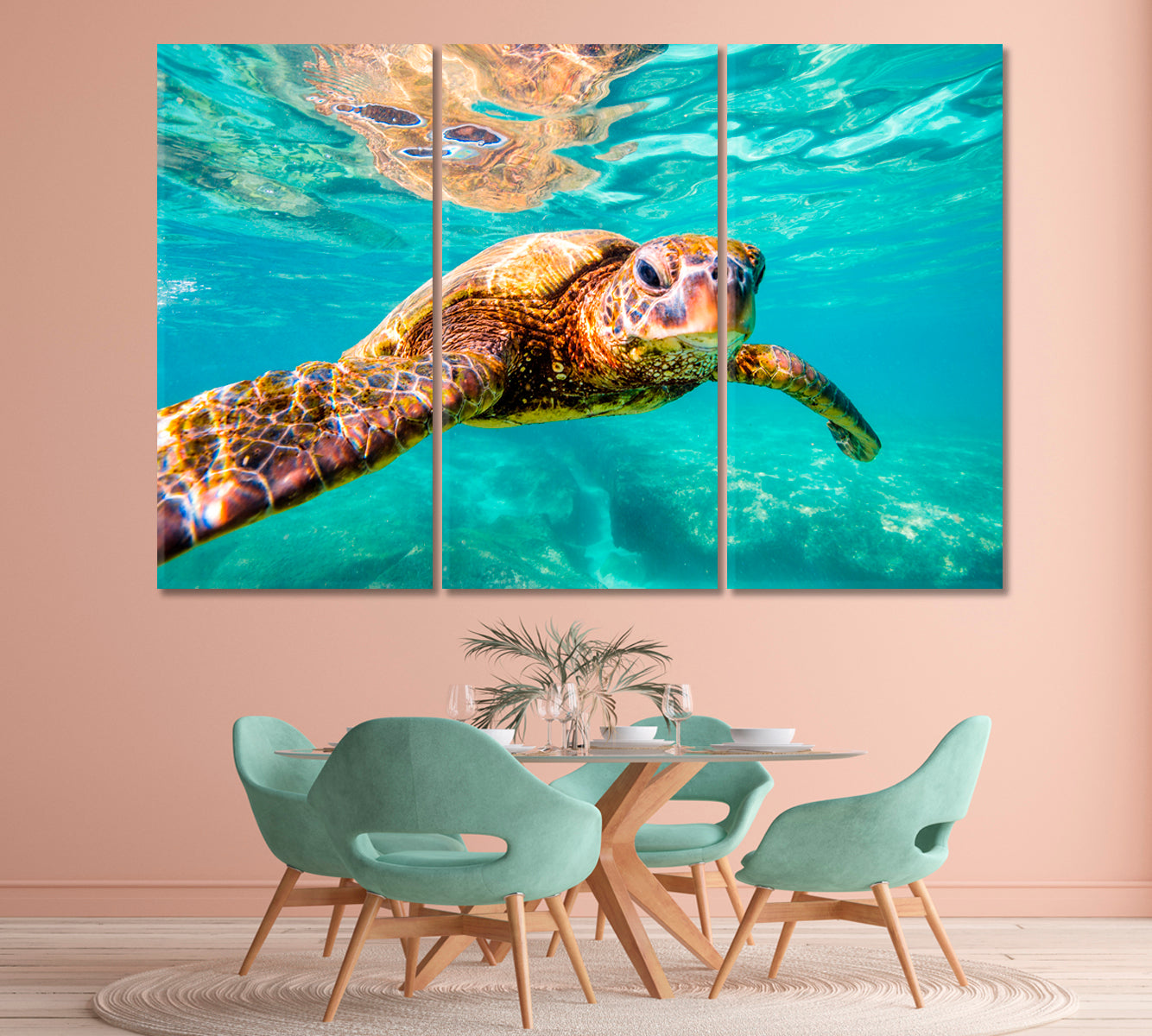 Hawaiian Sea Turtle Underwater Canvas Print-Canvas Print-CetArt-1 Panel-24x16 inches-CetArt