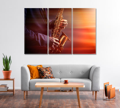 African American Jazz Musician Playing Saxophone Canvas Print-Canvas Print-CetArt-1 Panel-24x16 inches-CetArt