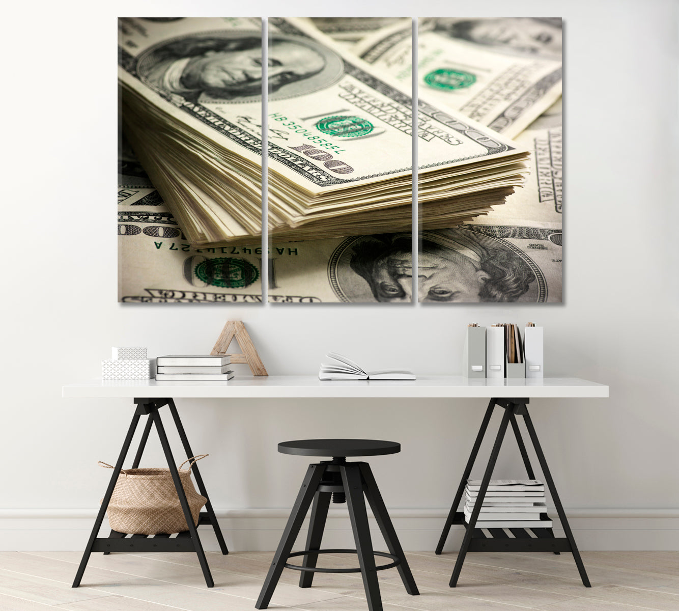 Bundle of One Hundred Dollar Bills Canvas Print-Canvas Print-CetArt-1 Panel-24x16 inches-CetArt