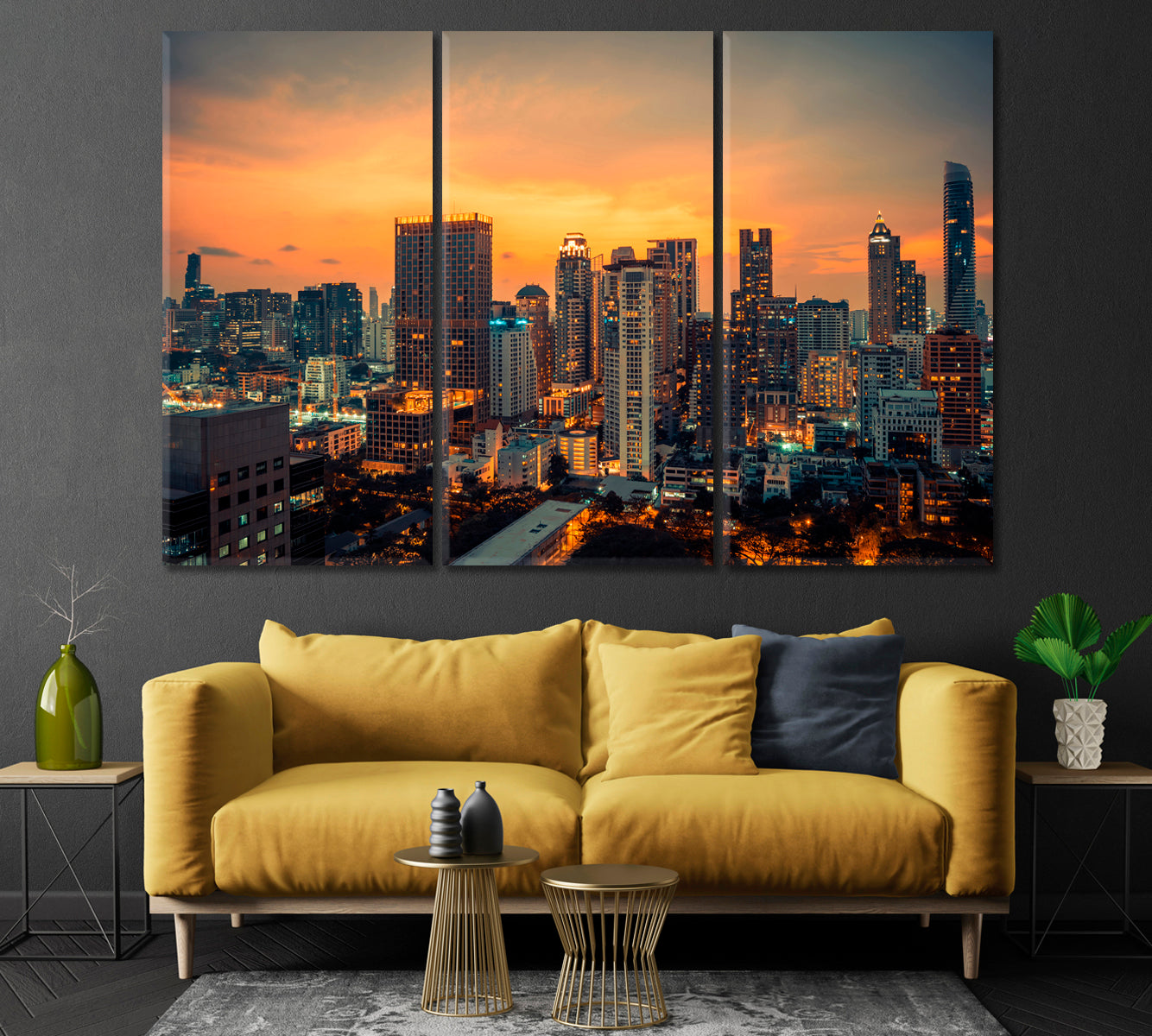 Bangkok City Center Downtown Skyline Canvas Print-Canvas Print-CetArt-1 Panel-24x16 inches-CetArt