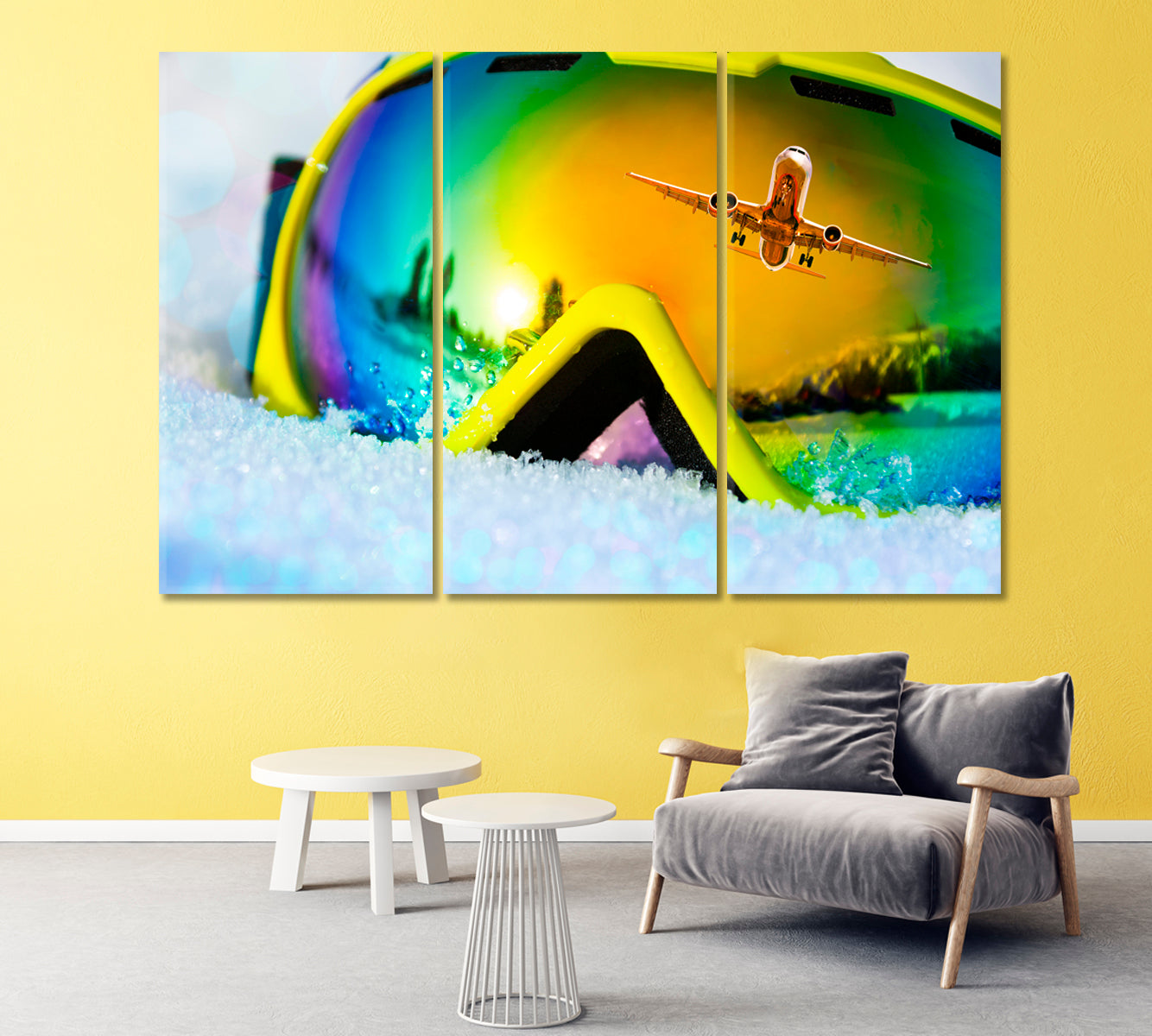 Reflection of Flying Plane in Ski Mask Canvas Print-Canvas Print-CetArt-1 Panel-24x16 inches-CetArt