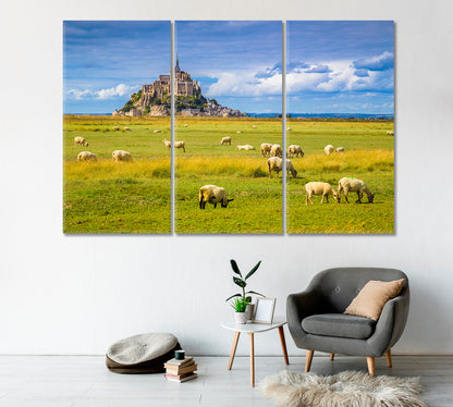 Sheep Grazing in the Fields of Fresh Green Grass Canvas Print-Canvas Print-CetArt-1 Panel-24x16 inches-CetArt