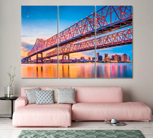 Crescent City Connection Bridge New Orleans USA Canvas Print-Canvas Print-CetArt-1 Panel-24x16 inches-CetArt