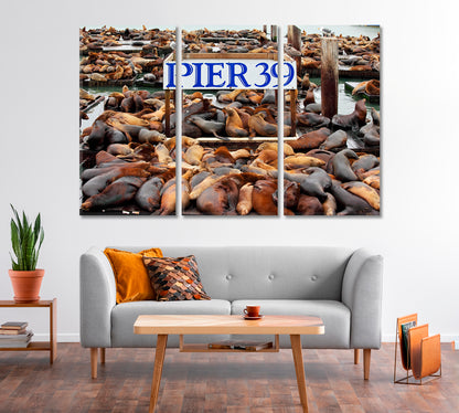 Pier 39 with Sea Lions San Francisco Canvas Print-Canvas Print-CetArt-1 Panel-24x16 inches-CetArt