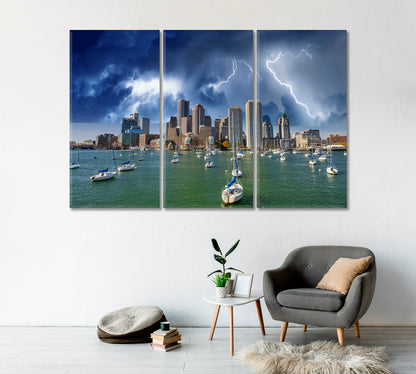 Boston Skyline and Boats Under an Impending Storm Canvas Print-Canvas Print-CetArt-1 Panel-24x16 inches-CetArt