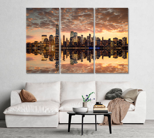 New York USA Downtown Skyline at Dusk Canvas Print-Canvas Print-CetArt-1 Panel-24x16 inches-CetArt