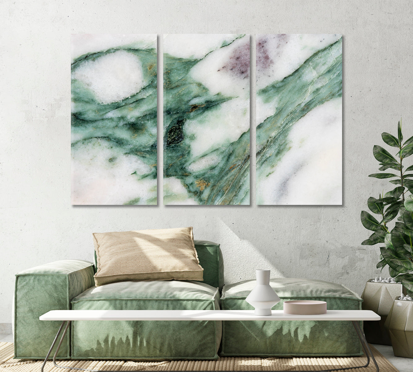 Deep Green Veins on White Marble Canvas Print-Canvas Print-CetArt-1 Panel-24x16 inches-CetArt