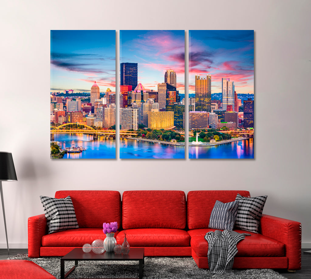 Colorful Skyscrapers of Pittsburgh at Dusk USA Canvas Print CetArt