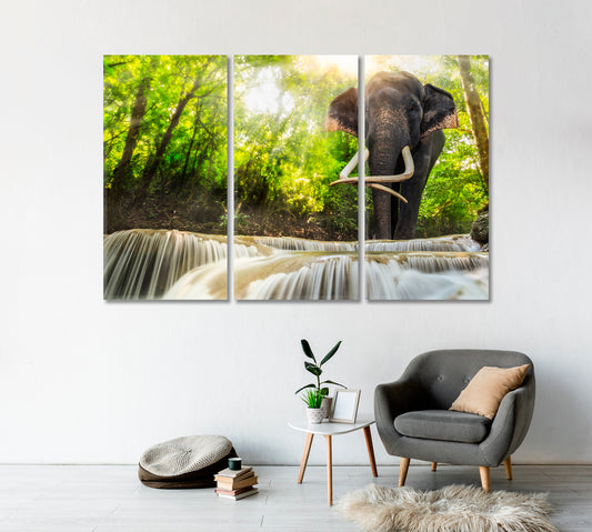 Erawan Waterfall with Elephant Thailand Canvas Print-Canvas Print-CetArt-1 Panel-24x16 inches-CetArt